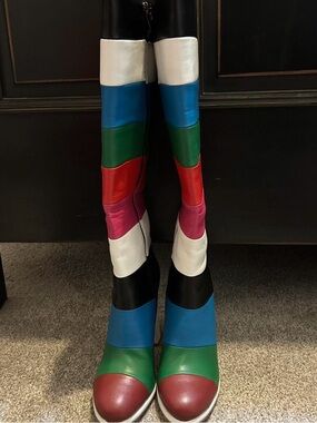 Colorblock Knee-High Women’s Boots in Blue/Green/Red/White/Pink
